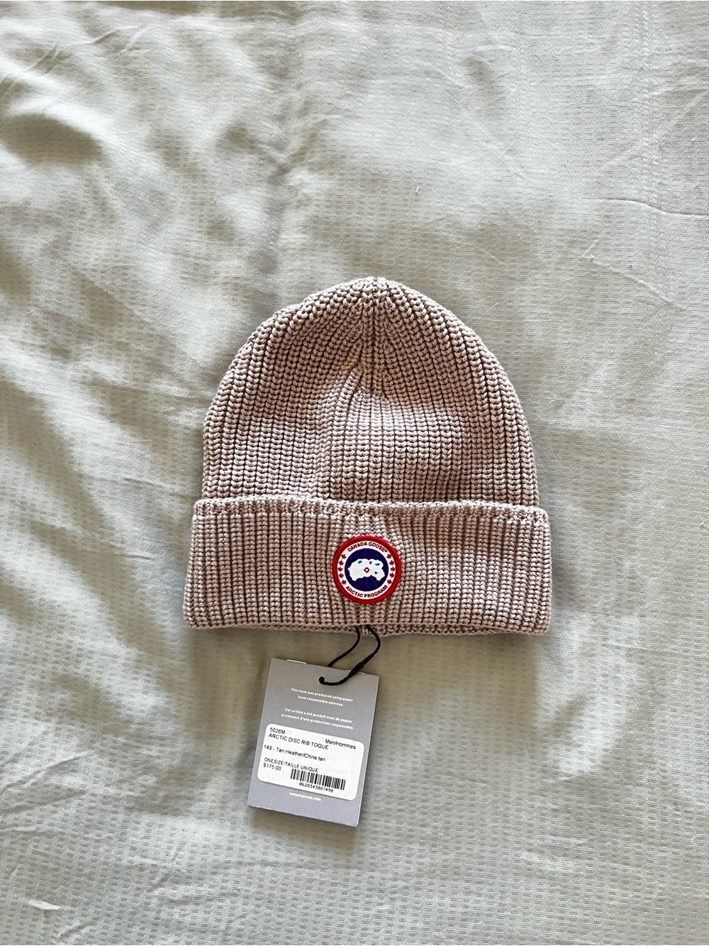 NEW Canada Goose Rib Toque in Khaki Beige with Logo Patch